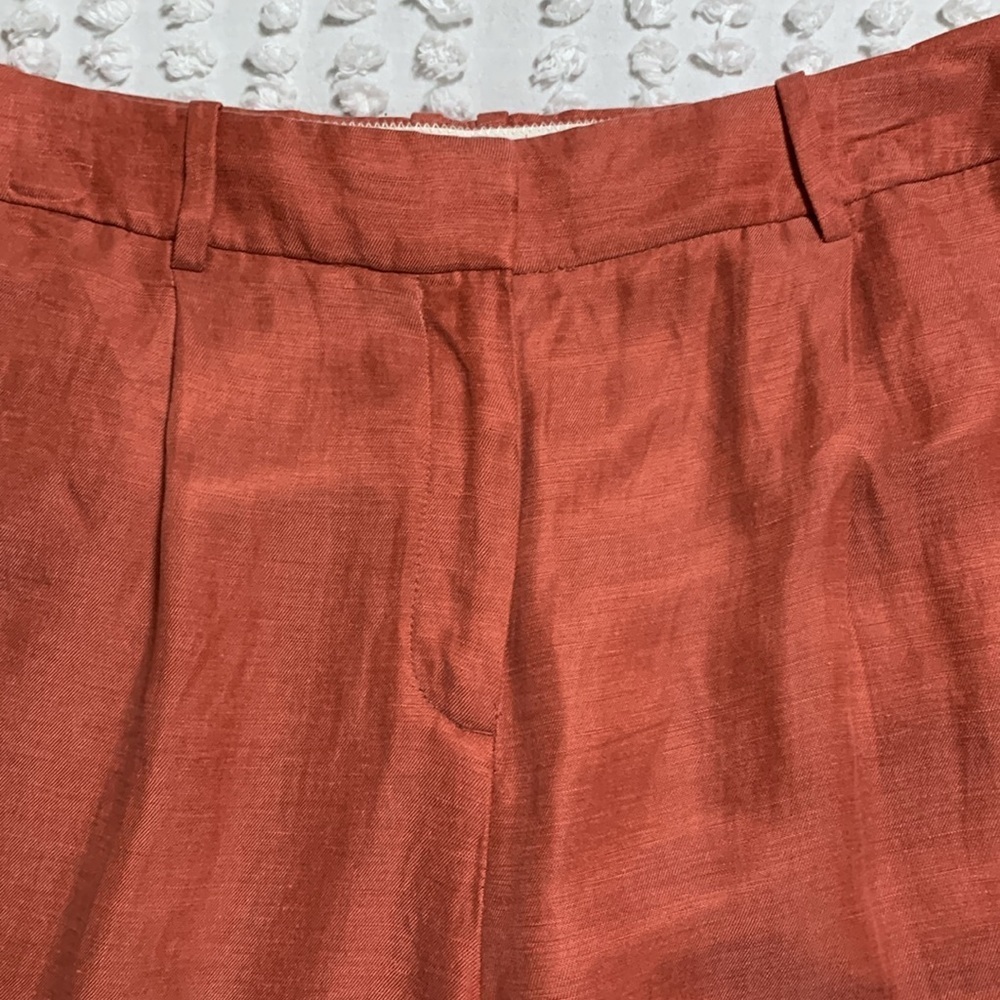 J. Crew Women’s Linen Blend Terracotta Size 10 Pleated Trousers Office Quiet - Picture 4 of 12